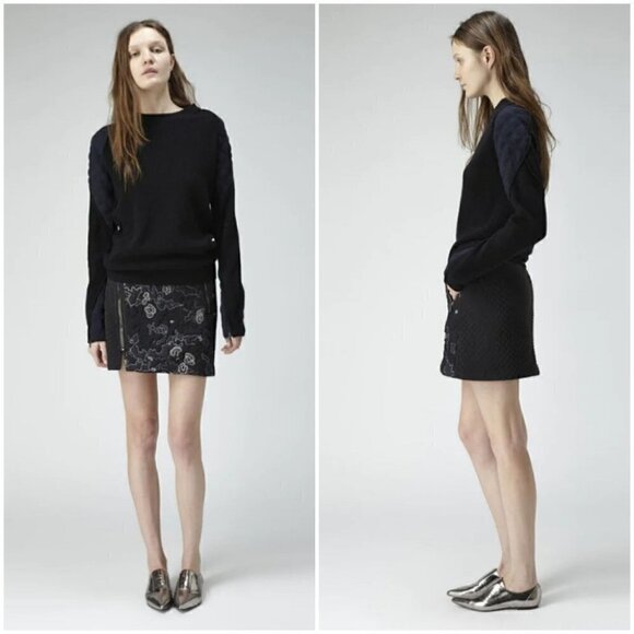 3.1 Phillip Lim Biker Mini Skirt Embroidered Silk Quilted Front Zip - Picture 1 of 12